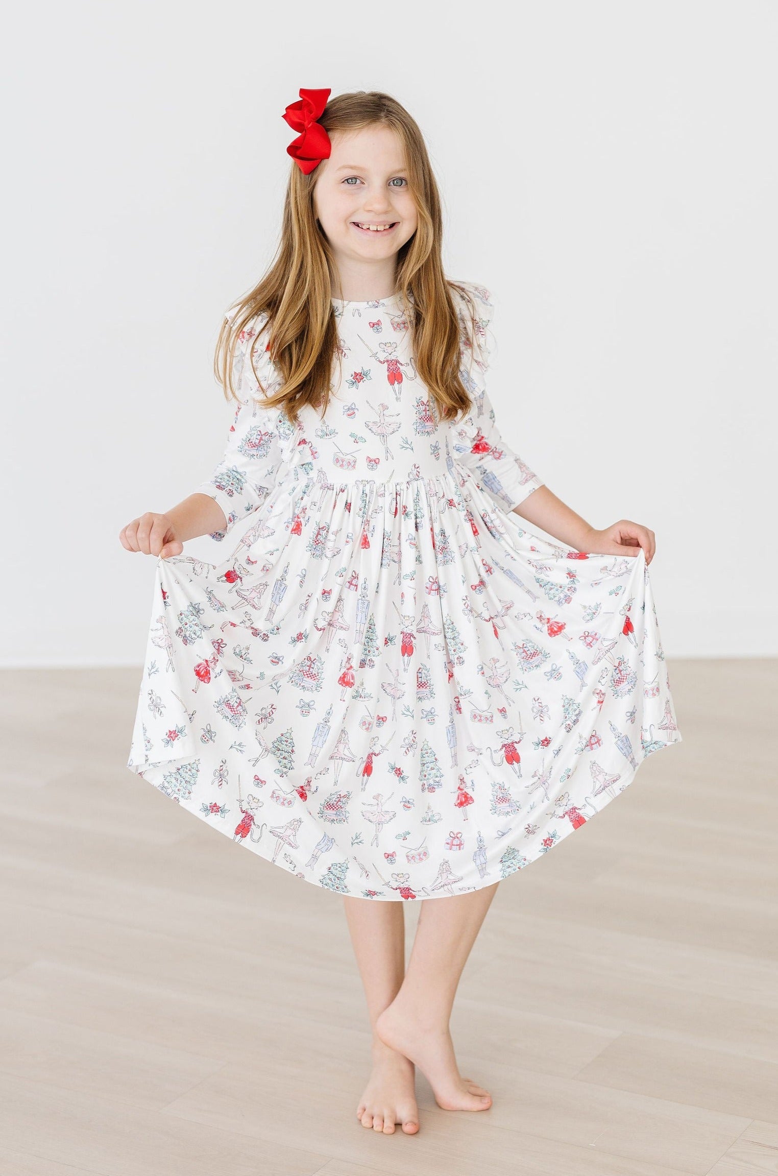 Clara's Christmas 3/4 Sleeve Ruffle Twirl Dress